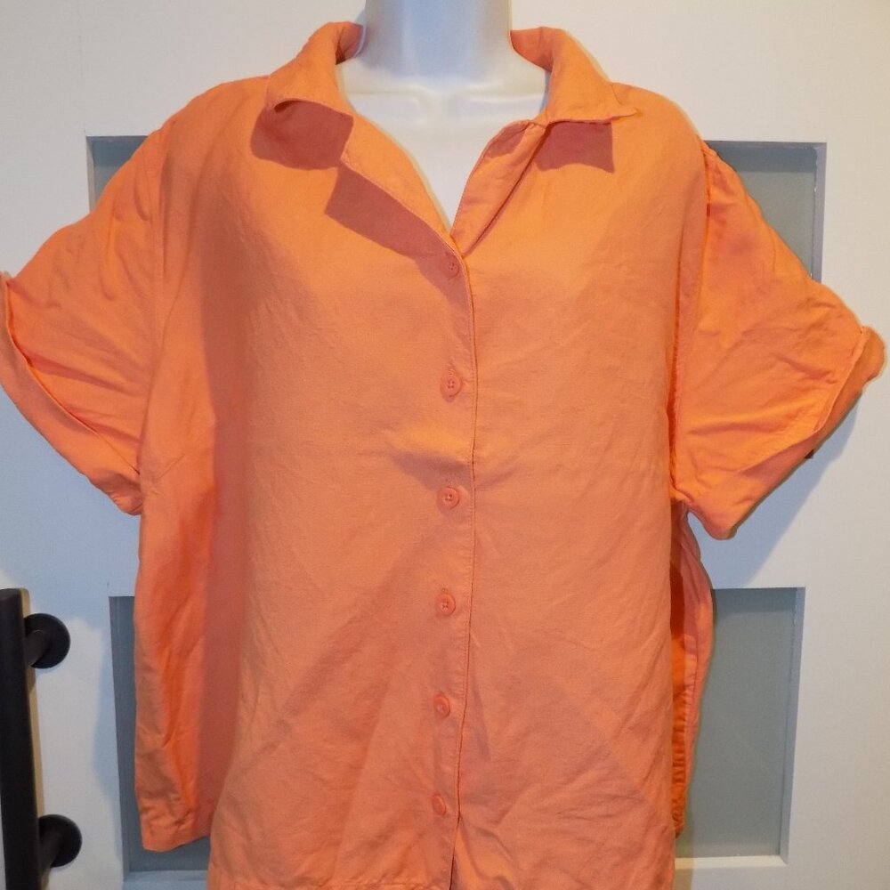 CJ Banks Orange Button Down SS Shirt Size 2X Women's